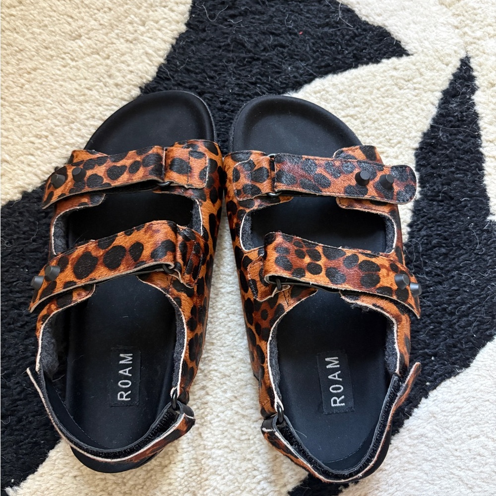 ROAM Brown and Black Leopard Print Sandals